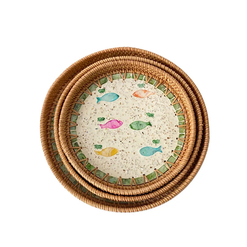 Nordic Fruit Tray Natural Round Home Shell Storage Perfume Aromatherapy Decorative Breakfast Cake Tea Tray Home Storage Tray
