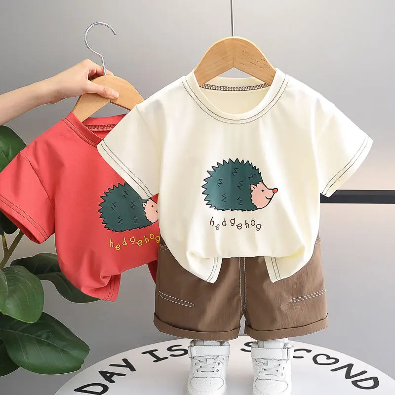 

Kids Kids Boy Printing Strips Hedgehog T Shirt Shorts Summer Children Outing Clothes 2Pcs/sets Infant Kids Tracksuits 0-5 Years