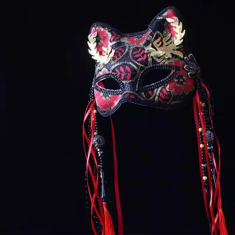 Suministros de Cosplay de gato Animal, actuación de fiesta de baile, mascarada, máscara de zorro, decoración de cara de Animal para pareja, máscaras de fiesta de Carnaval