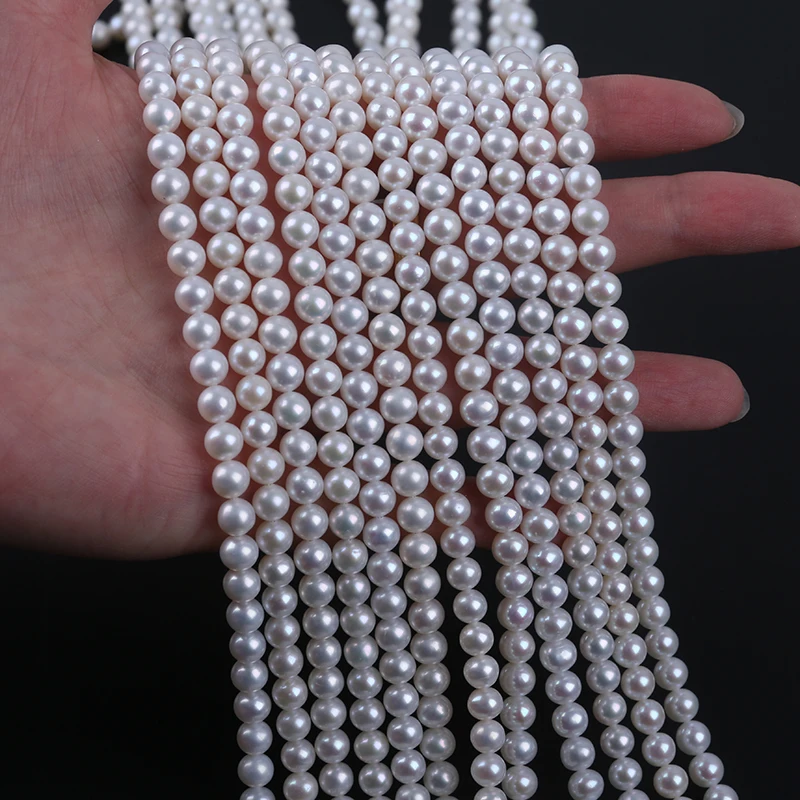Factory Wholesale 5-6mm Real Pearl Strand Necklace  Chinese Akoya Round Natural Freshwater Pearls for Jewelry Making view 4