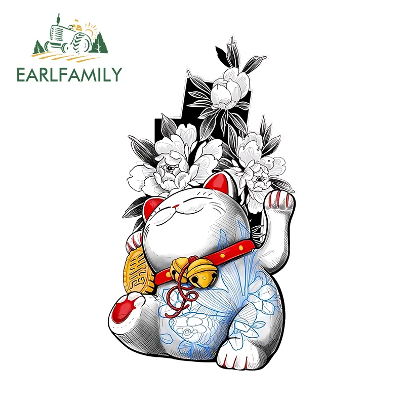 EARLFAMILY 13cm × 7.3cm Lucky Cat Car Stickers Lovely Japanese Style Graffiti Decals Durable Waterproof Camper Car Lable