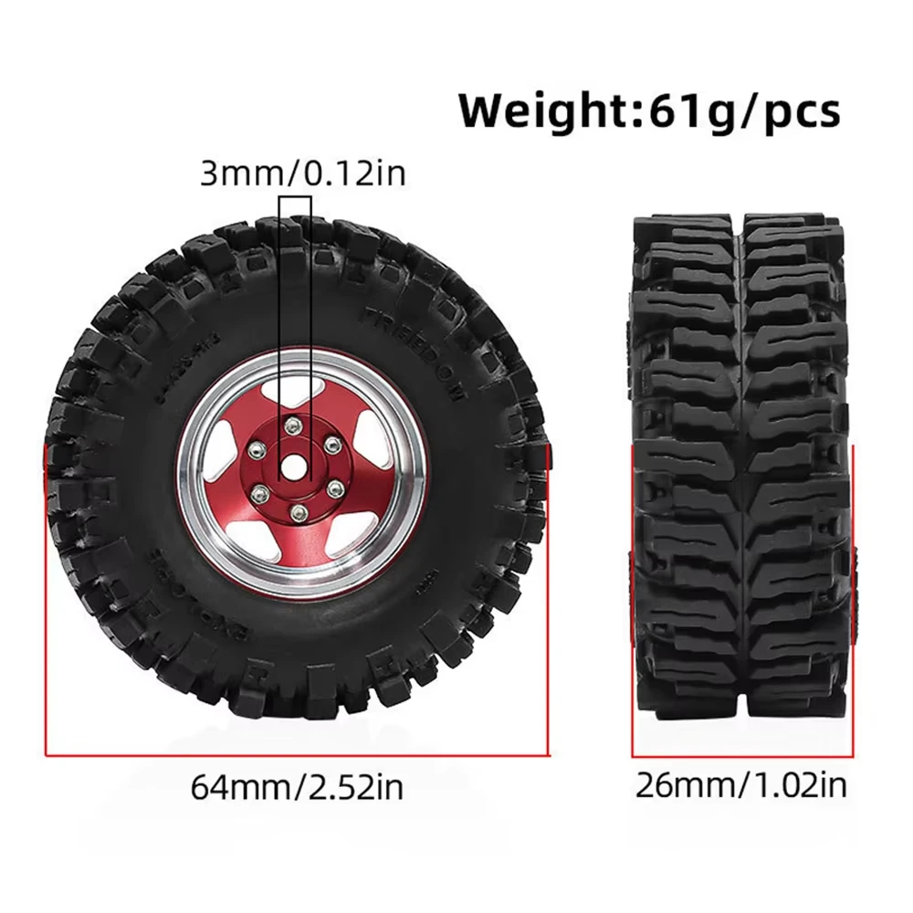 1.3 Inch Soft Muddy Tire 64x26mm Beadlock Wheel Rim for TRX4M SCX24 AX24 FCX24 FCX24M Ascent-18 1/18 1/24 RC Crawler Car Parts