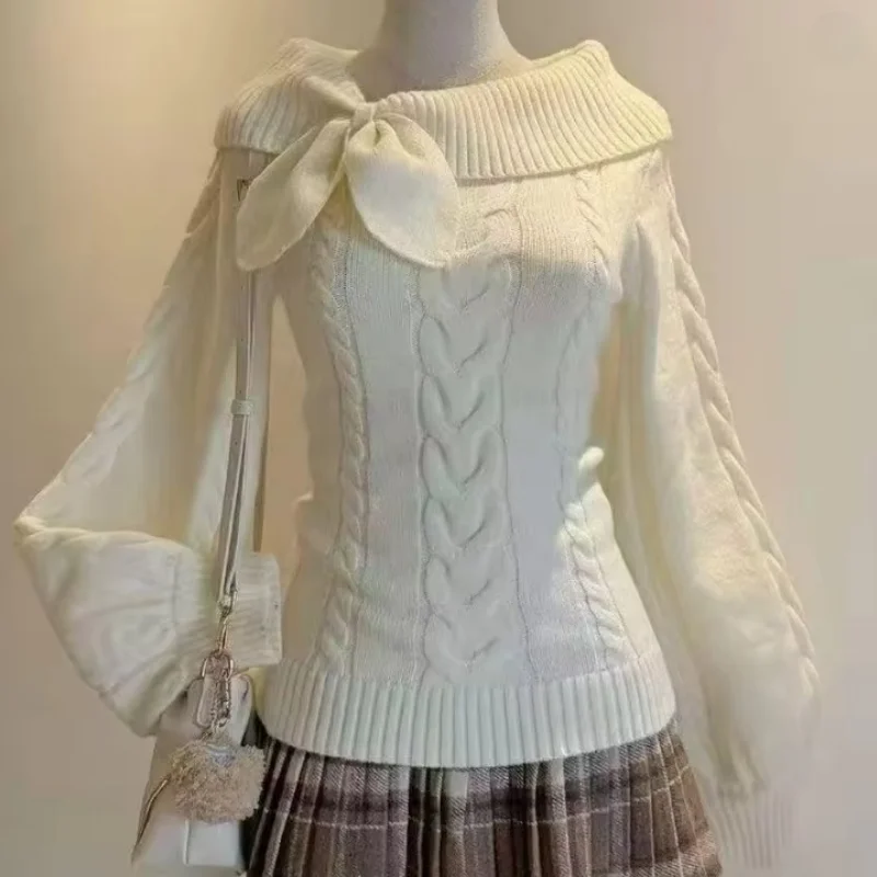 Preppy Style Sweet Knitted Sweater 2000s Aesthetic Gyaru Chic  New Autumn Korean Y2k Jumper Long Sleeve Coquette Knitwear view 2