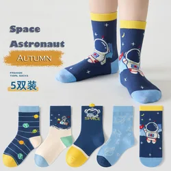 5 par/lote calcetines para niños Otoño Invierno calcetines para niños calcetines de algodón de media pantorrilla calcetines con patrón de espacio fresco calcetines para niños