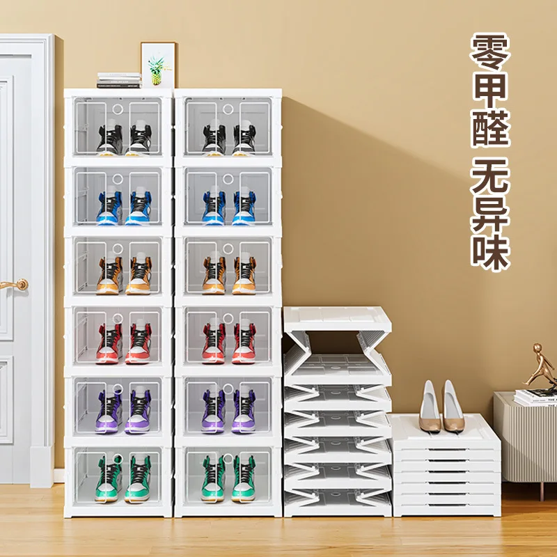 Transparent Foldable Shoe Storage Cabinet To Tier Plastic Dustproof Organizer No-Tool Setup Sneakers Boots Heels In Entryways
