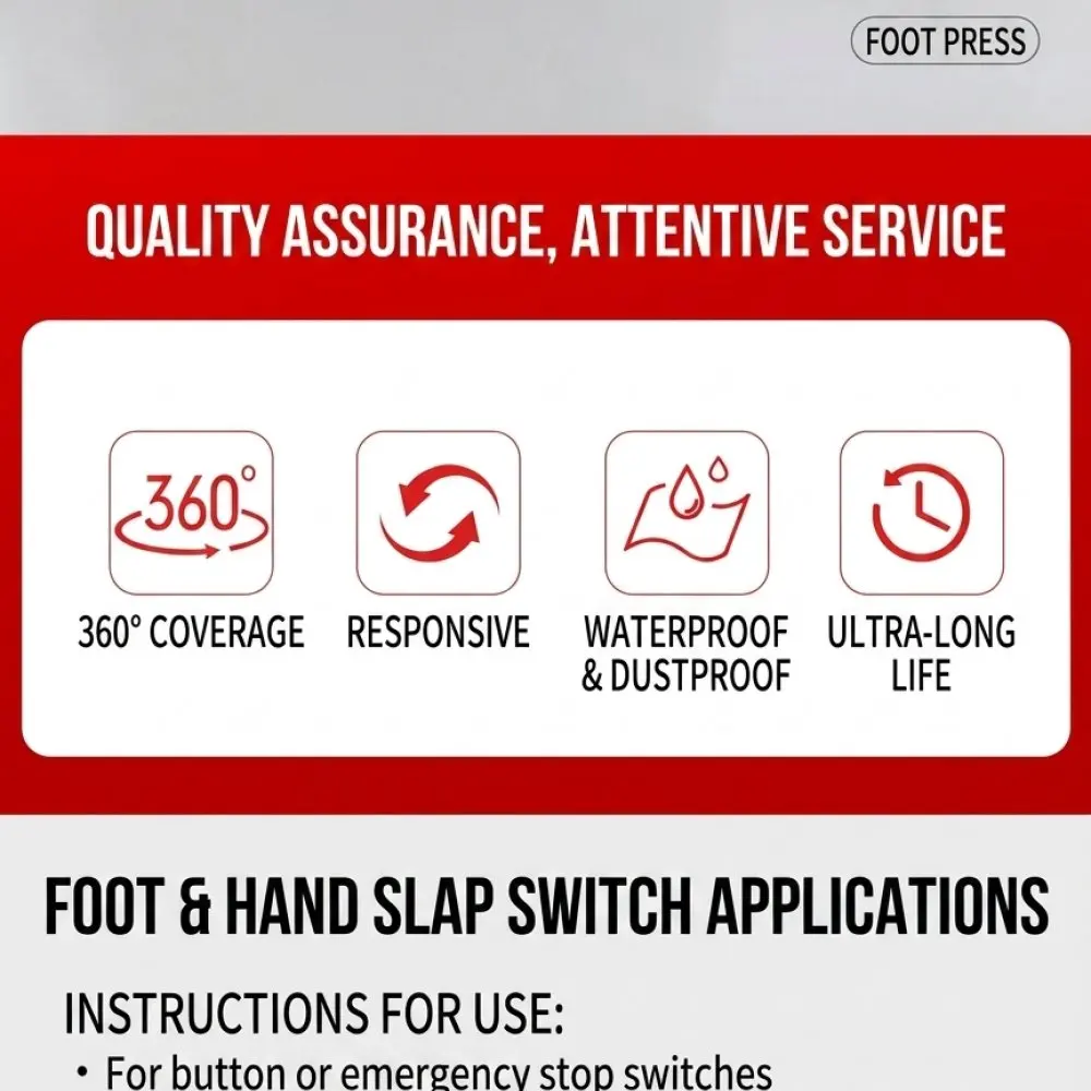 Emergency Stop Switch Industrial Mushroom Head Push Button Self Reset Latching Hand Foot Knee Operated Accessory
