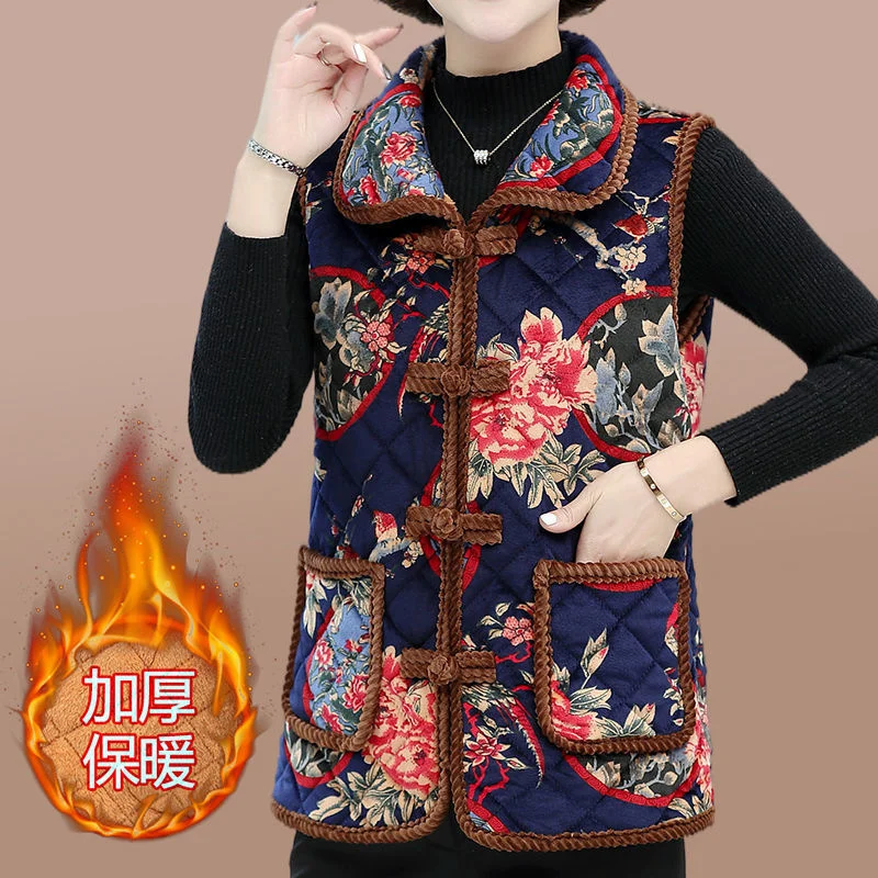 Mom Coil Buckle Vest Autumn Winter Plus Velvet Padded Vest 2024 New Warm Outer Wear Vest For Middle-aged And Elderly Women Vest