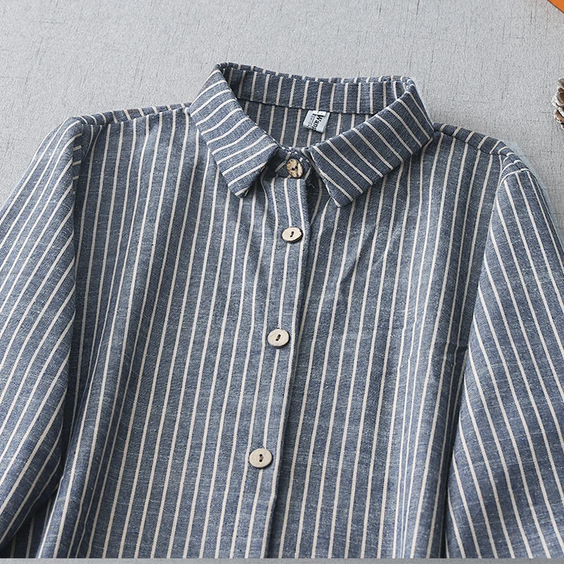 فستان نسائي مخطط جديد لربيع وخريف 2021 من NYFS رداء Ete فام Elbise فضفاض من القطن والكتان فستان قميص واحد الصدر