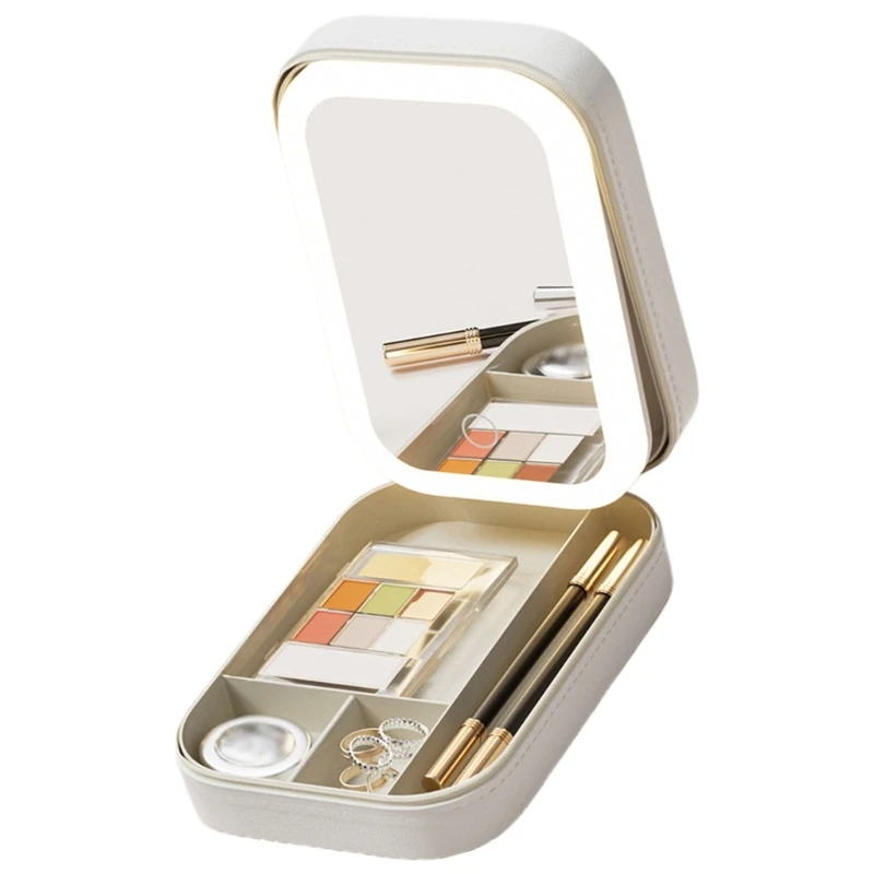 Elegant Jewelry Storage Organizers Case With LED Mirror For Rings And Necklaces 97QE