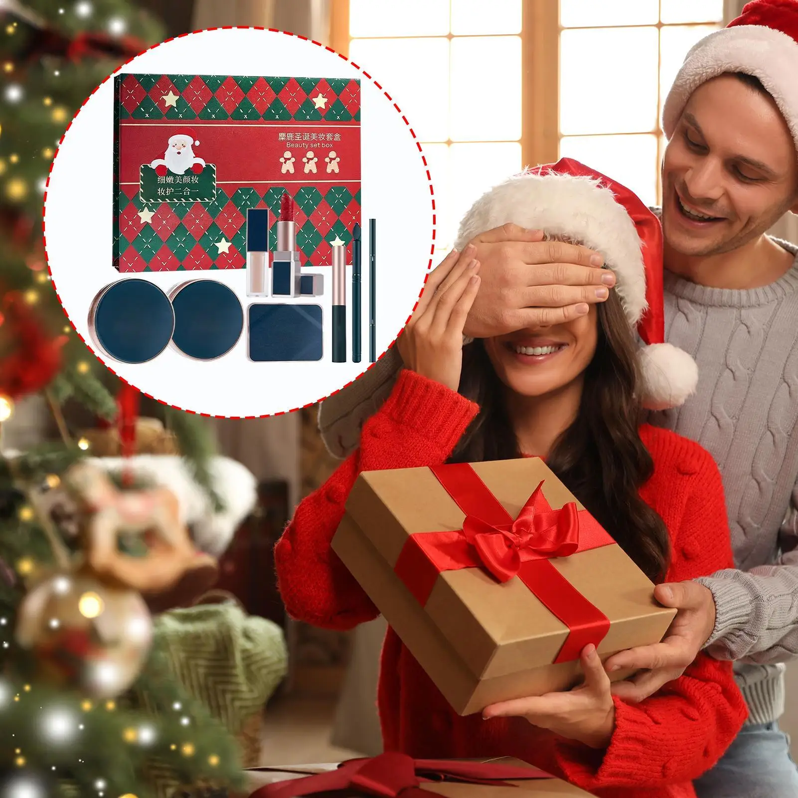 Christmas Cosmetics Kit Fits All Skin Solution Christmas Face Makeup Lipstick Mascara for Dating Gathering Travel Commuting