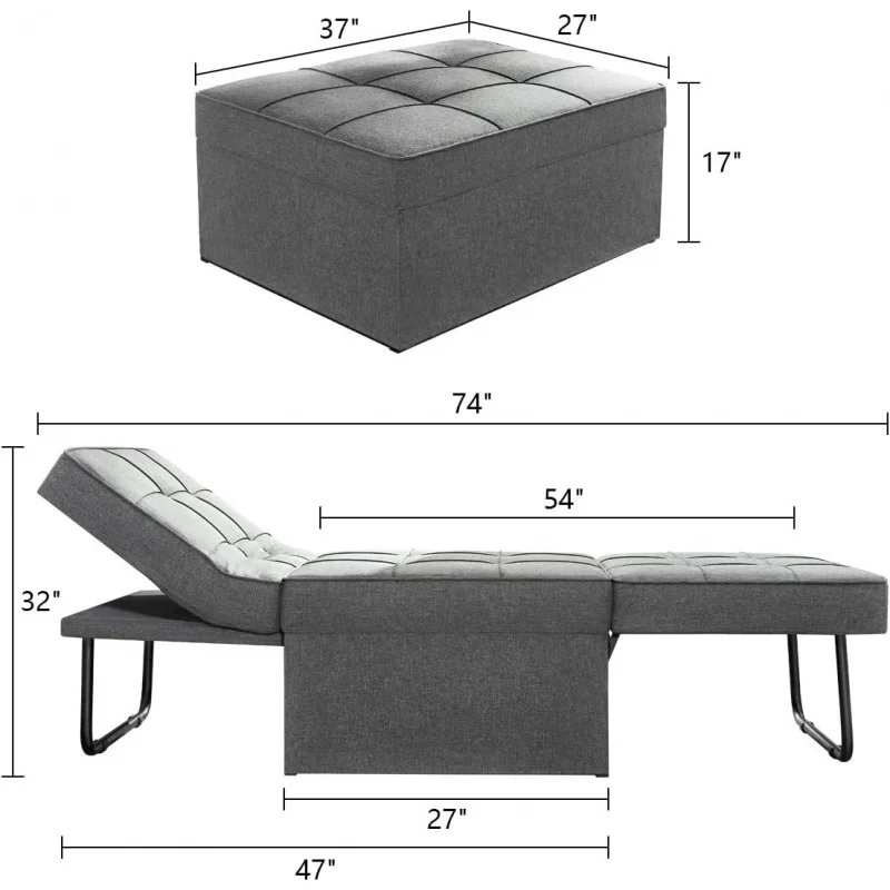 Диван-кровать, кресло-трансформер 4 в 1, Многофункциональный складной оттоманка, Современная дышащая льняная Гостевая кровать с регулируемым спальным местом для