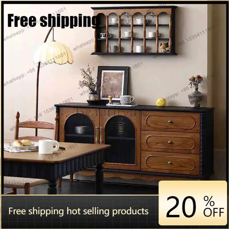 jj5  Best Seller Medieval Solid Wood Dining Side Cabinet Small Apartment Living Room Storage Storage Cabinet American Style