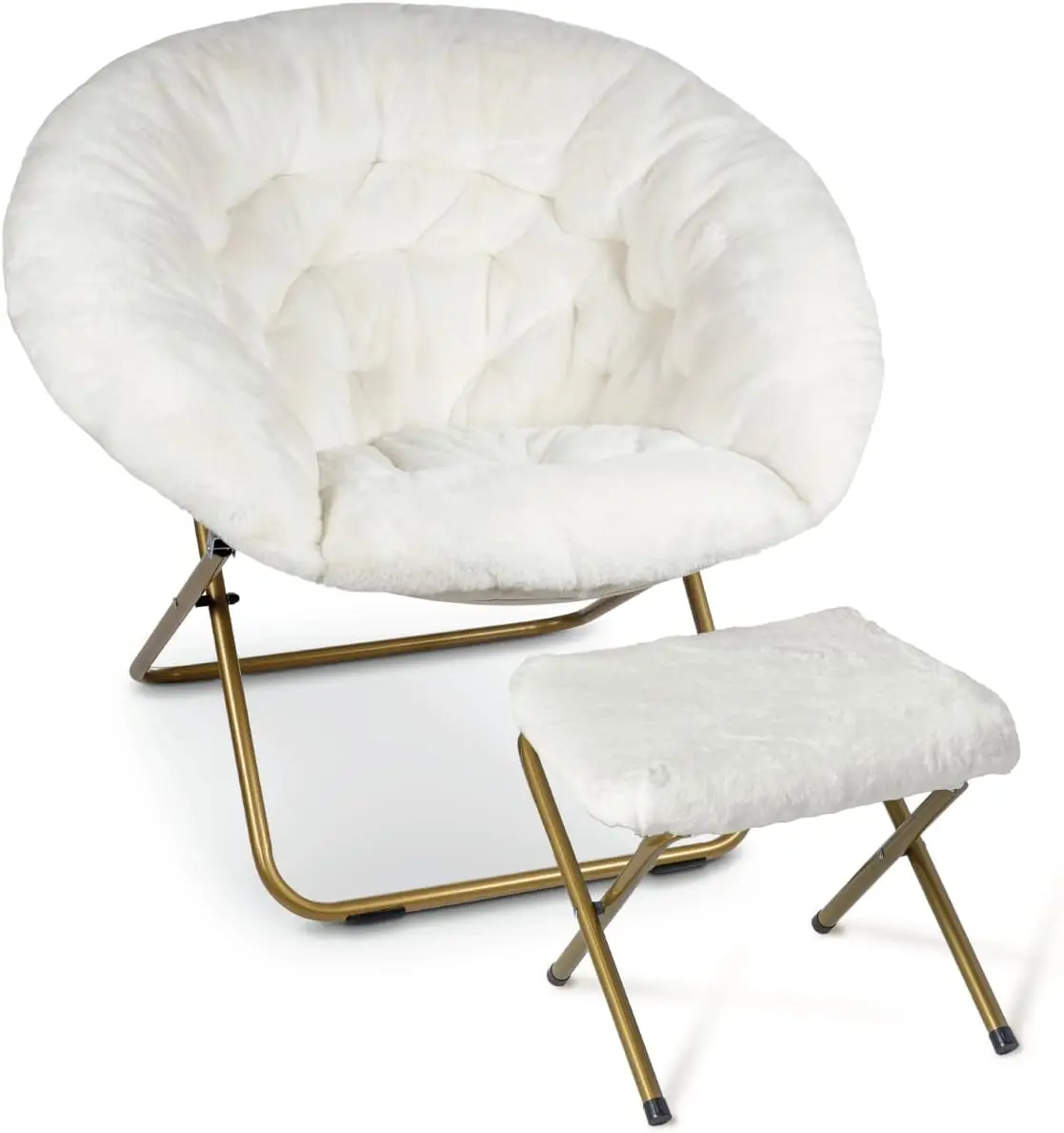 Cozy Chair/Faux Fur Saucer Chair for Bedroom/X-Large (White + Footrest)