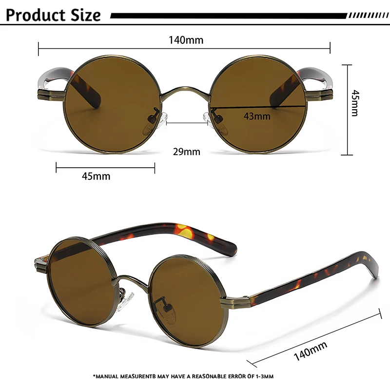 CATERSIDE Occhiali da sole vintage da uomo Stile hip-hop Occhiali da sole rotondi con montatura in metallo Occhiali da viaggio da donna per esterni UV400