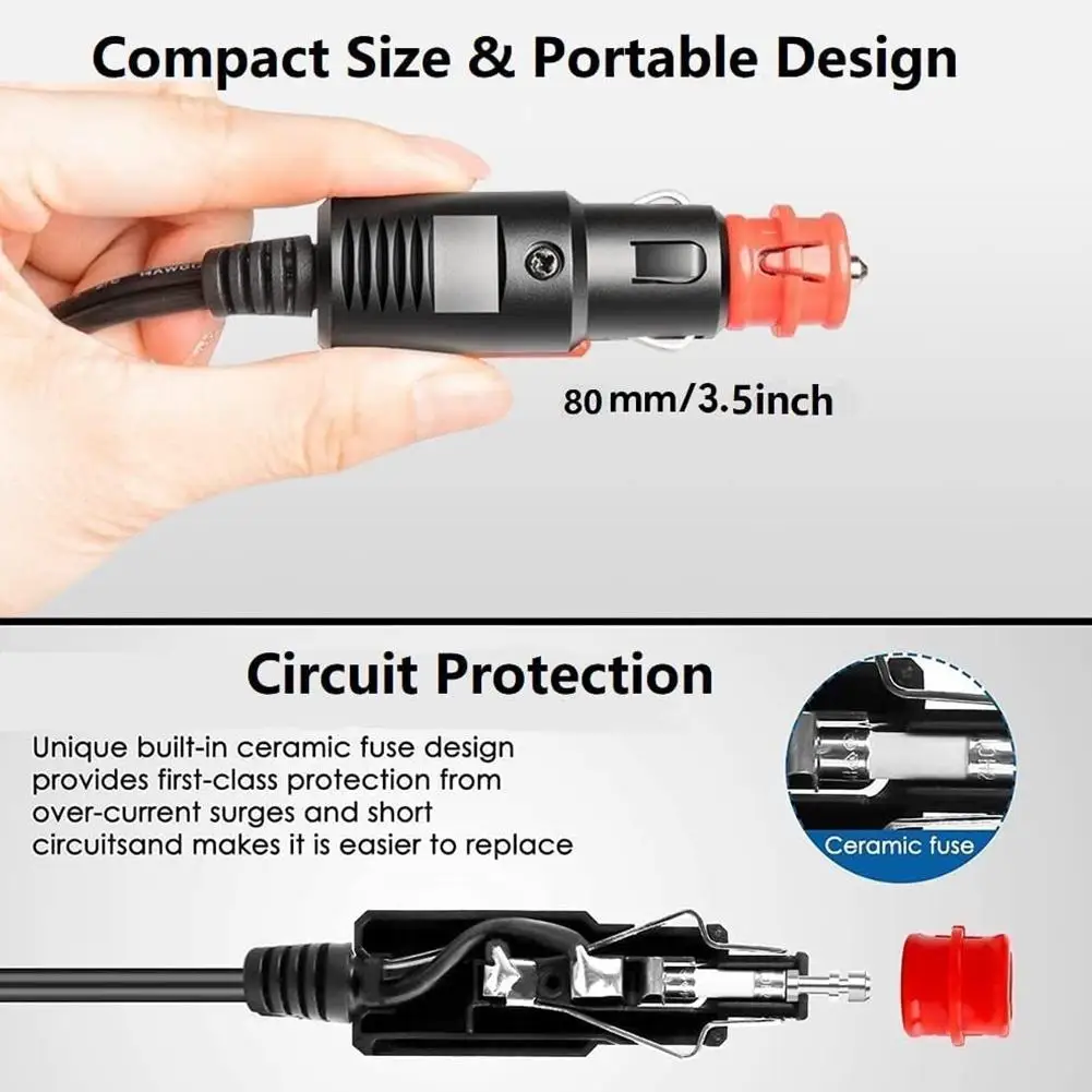 2/3/4M 18awg 12V/24V Draagbare Auto Koelkast Stroomkabel Ingebouwde 15a Zekering Auto Koelkast Verwarming Verlengkabel