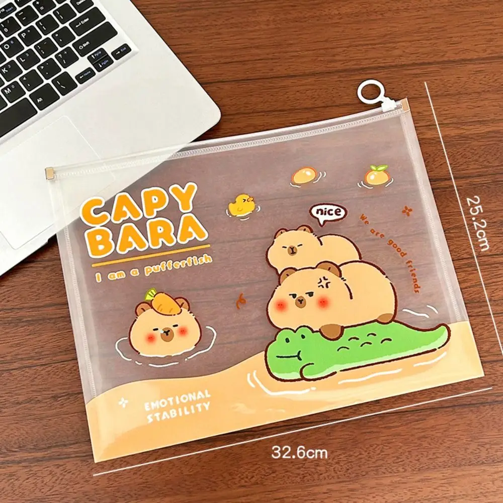 Cute Guinea Pig Capybara File Bag Zippered Primary School Student Test Paper Organization Information Bag Cartoon PVC
