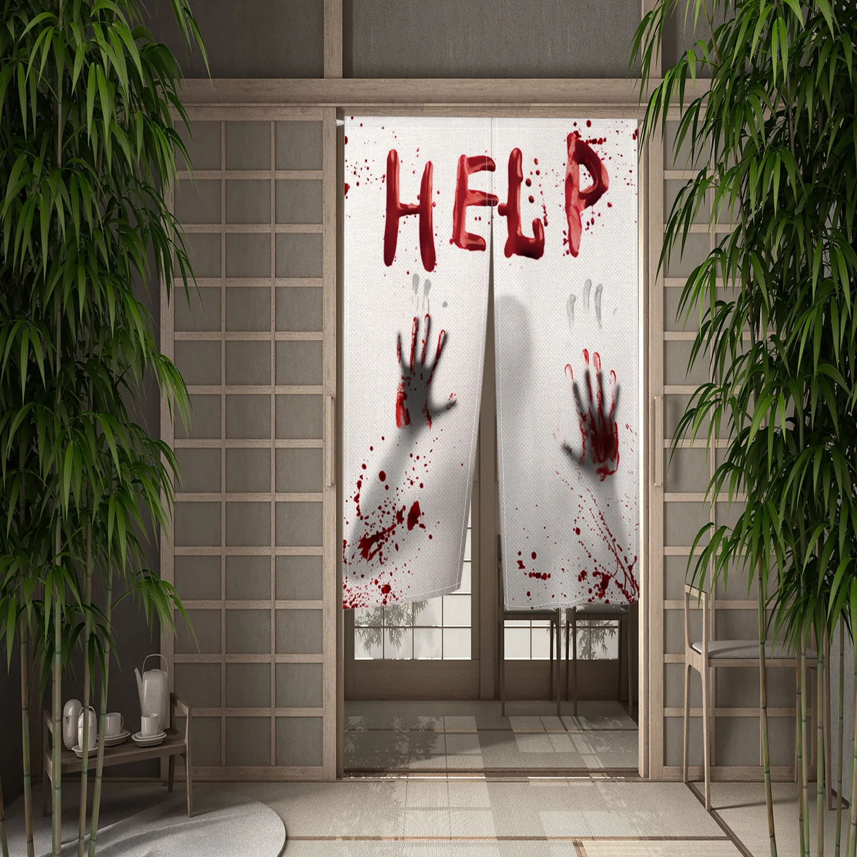 Halloween Decoration Door Curtain Japanese Skeleton Blood Bedroom Doorway Entrance Home Staircase Partition Hanging Half-curtain