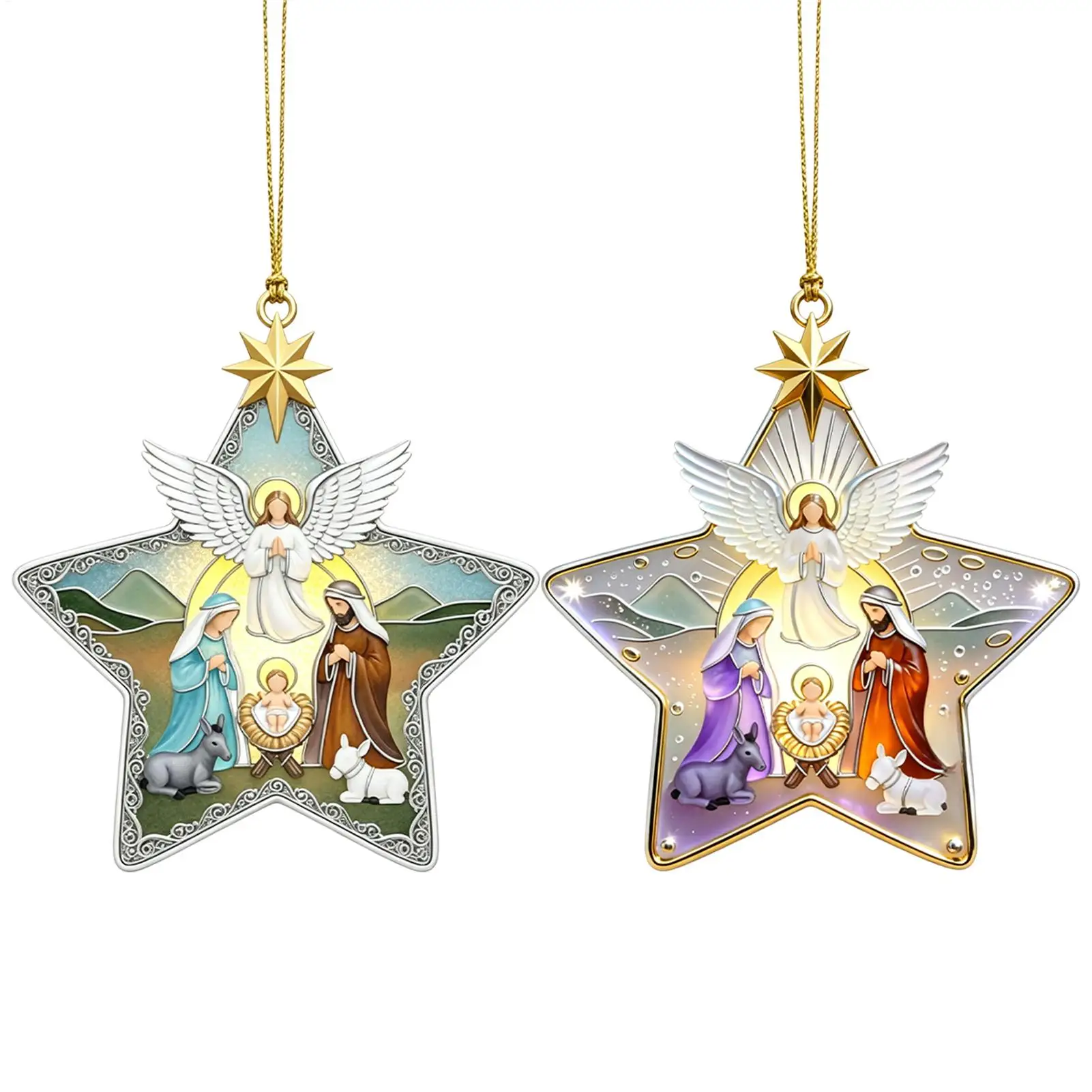 Nativity Ornaments Elegant Star Shape Glass Pendant Angel Ornaments For Men Women Adult Family Garland Party Car Home Door