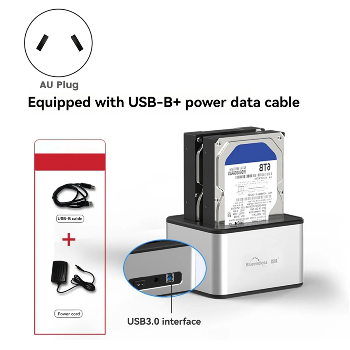 Dual-Slot Hard Drive Docking Station Mechanical Solid-State Hard Drive Box for 2.5/3.5 Inch Hard Drive Dock AU Plug