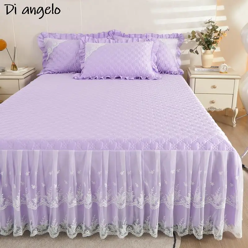 Thickened Pure Cotton Lace Bed Skirt Pillowcase Mattress Cover Double King Home Decor Textile Multi Size Multi Color #/