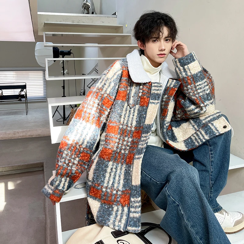 

Men's Winter Thiened Fce Lined Woolen Coat Warm Casual Zipper Sle Hooded Mid-Length Cotton Jaet Trendy Cleanfit Sle