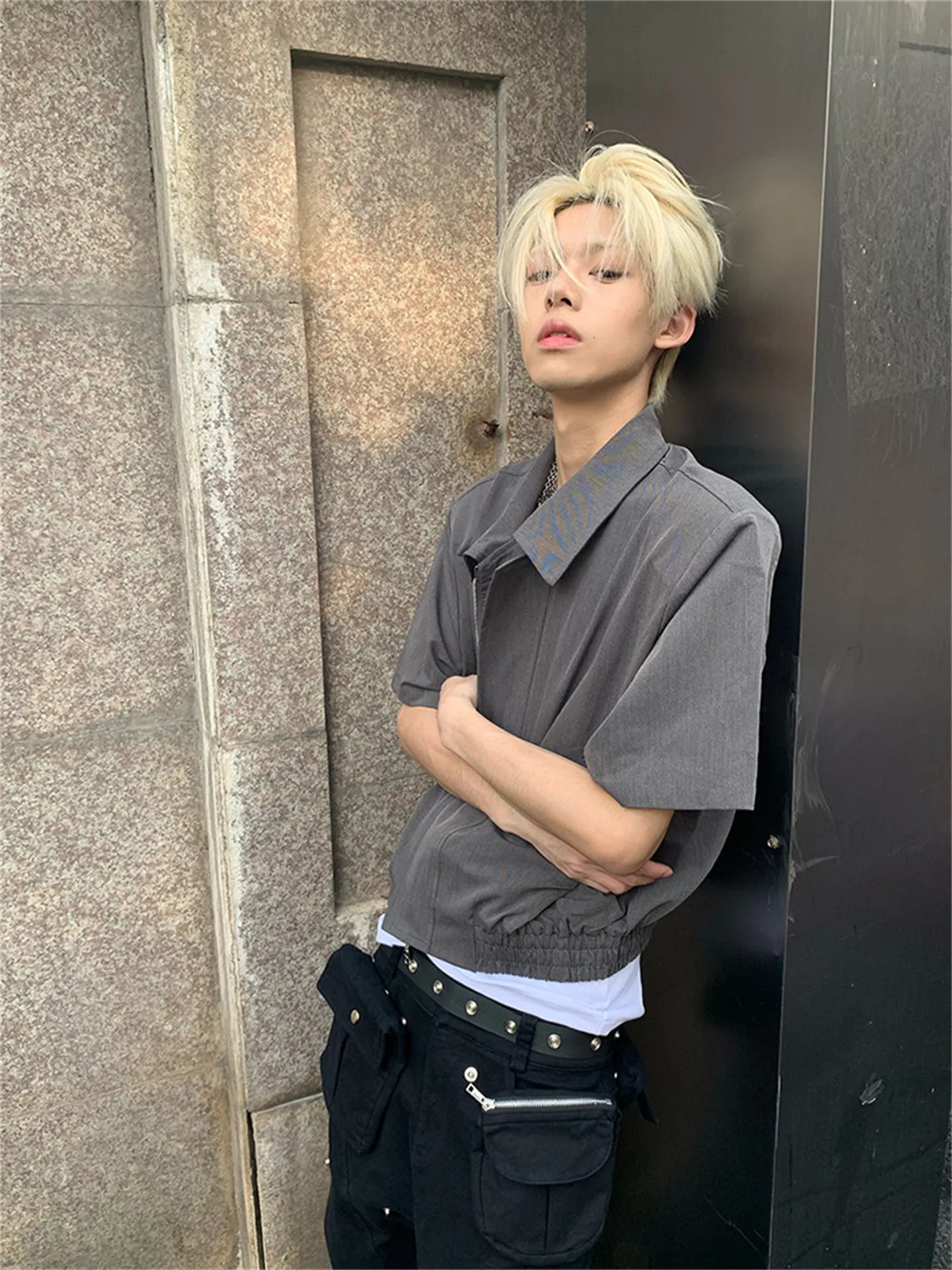 Cleanfit Korean Style Padded Shoulder Short Sleeve Shirt Jacket Men Summer Thin Handsome Short Design Jacket Trendy Casual Fa...