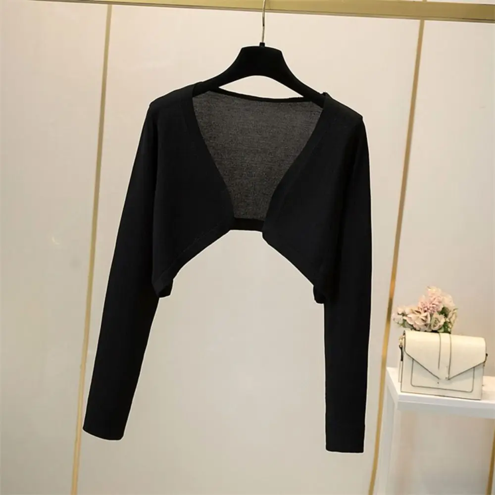 Summer Women Thin Sunscreen Cardigan Simple Short Coat Casual Basic Slim Korean Long Sleeve Top Sunscreen Clothing