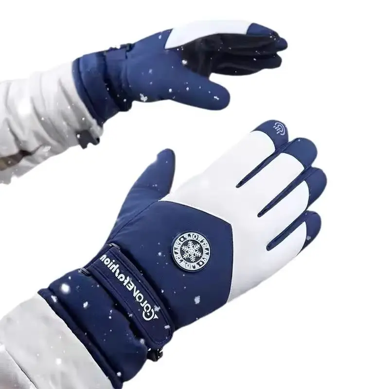 Guantes de esquí para Snowboard de invierno, guantes de cuero PU antideslizantes con pantalla táctil, impermeables, para ciclismo y motocicleta, guantes cálidos de lana para montar