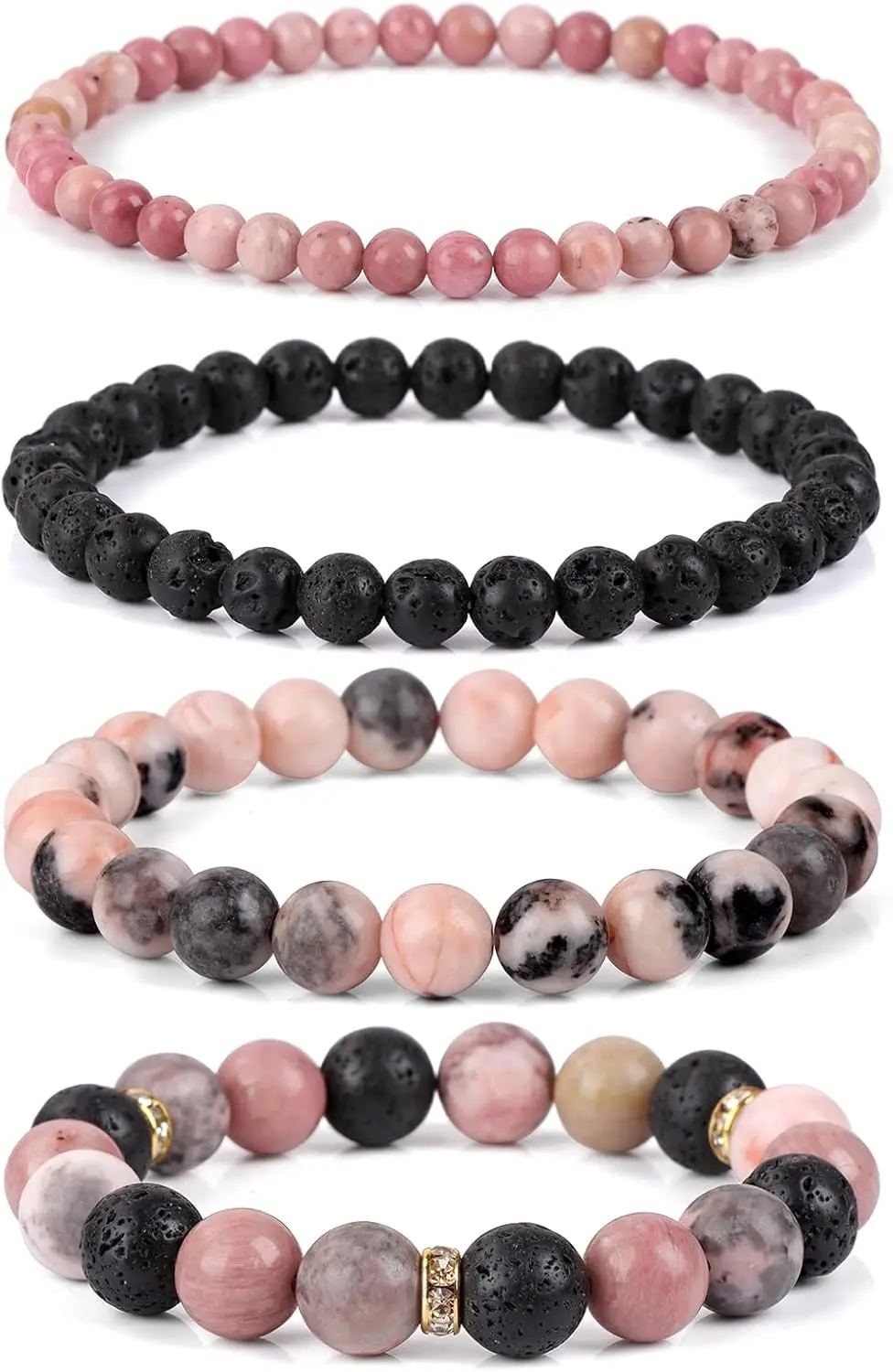 

Набор из 4 браслетов с бусинами для женщин, браслеты из натуральных целебных кристаллов и камней, браслеты для снятия тревоги и стресса, ручная работа
