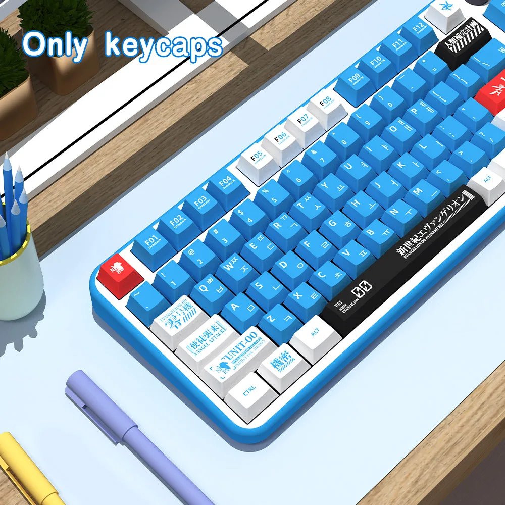

blue keycaps Eva00 No. 0 cherry profile PBT sublimation suitable for GMK 61/64/68/84/87/96/980/104/108 mechanical keyboard