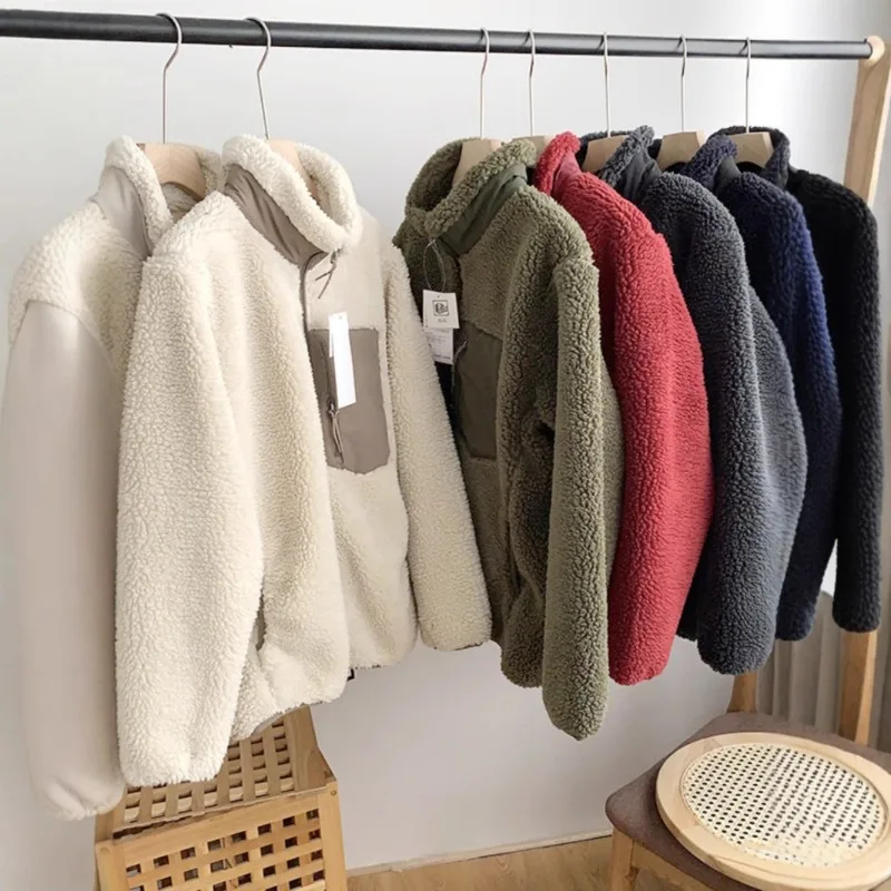 Autumn and Winter Men's and Women's Loose Windproof and Warm Lamb Wool Stand-up Collar Fleece Jacket Temperament Commuting Tops