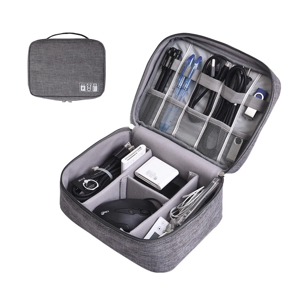 

Data Cable Storage Bag Tourism Carrying Case Organizer Electronics Travel Pouch for Small Grey Polyester