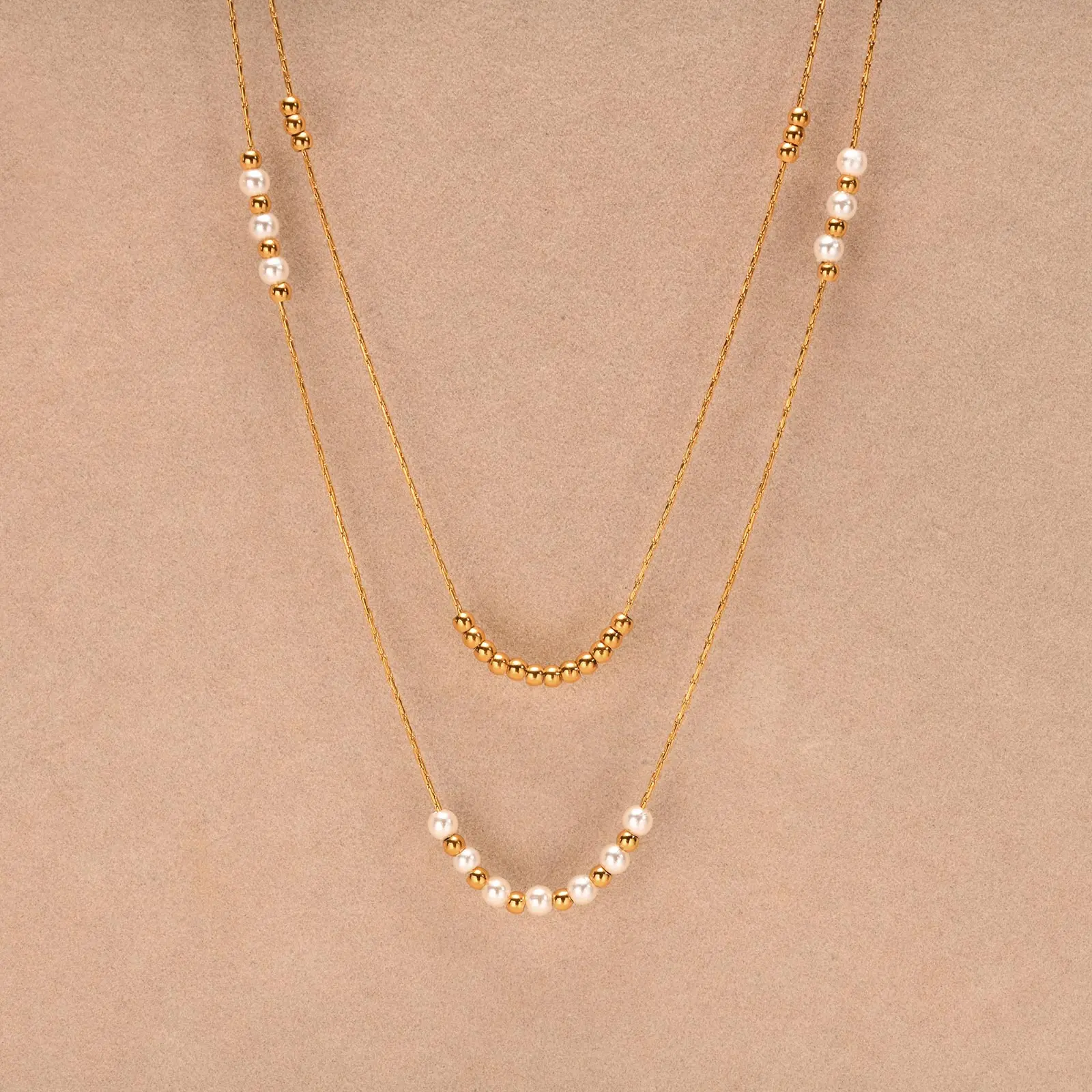 Trend Elegant Imitation Pearl Bead Double Layer Stacking Necklace for Women Stainless Steel Hammer Chain Necklace Jewelry Gift