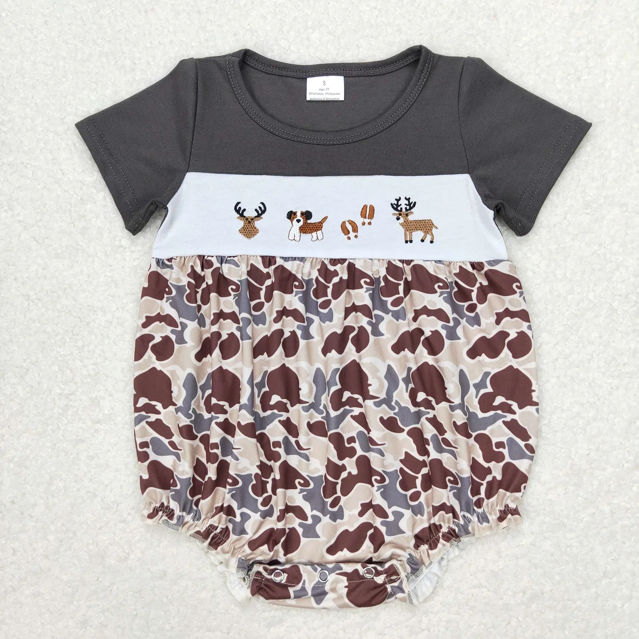 Wholesale Kids Baby Boy Girl Camo Short Sleeves Jumpsuit Newborn Dog Deer Coverall Romper Toddler Embroidery Bodysuit One-piece