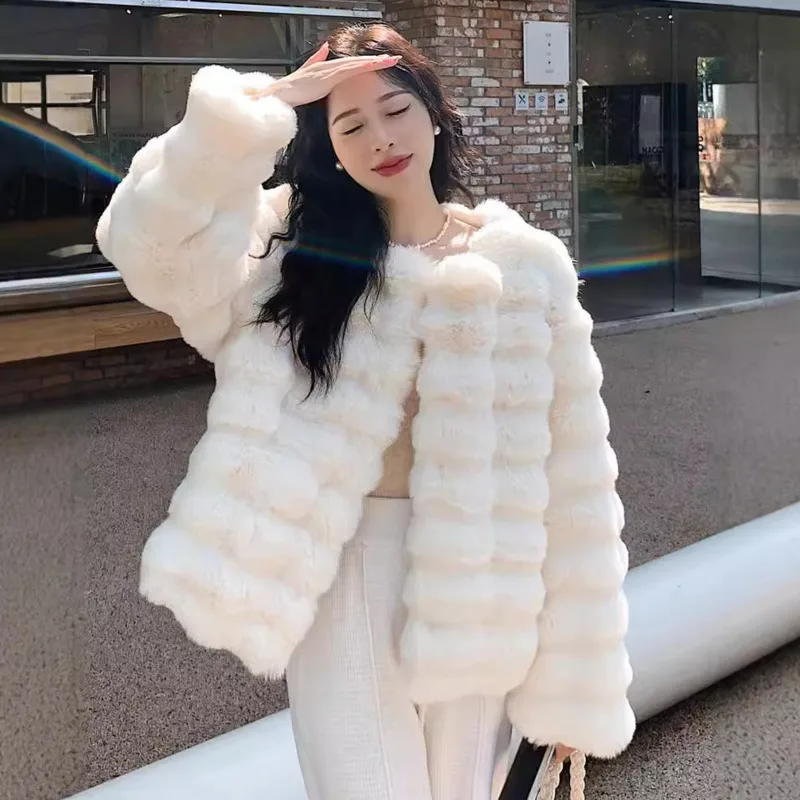 [EWQ] การออกแบบที่เรียบง่ายFaux Fur Coatอารมณ์ผู้หญิงฤดูหนาวFluffy Plush Warm Thicken Fur Jacket 2024 ใหม่ 16O3478