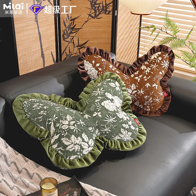 Chenille Butterfly Shaped Throw Pillow for Dogs Cats Decorative French Vintage Floral Sofa Cushion for Living Room Bedroom