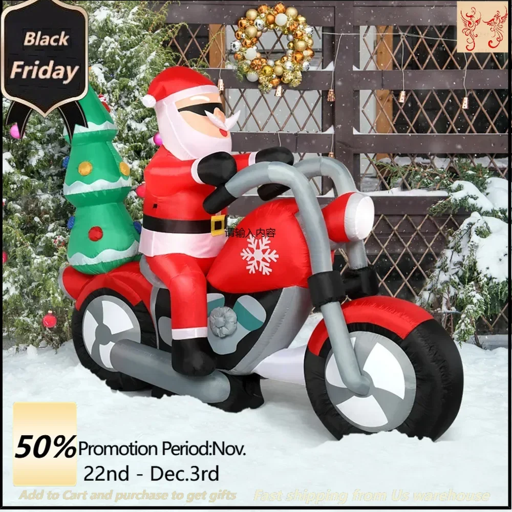 6ft  7 LED Lights Santa Claus Rides Motorcycle Garden Santa Claus Decoration Inflatable model of Santa Claus riding a motorcycle