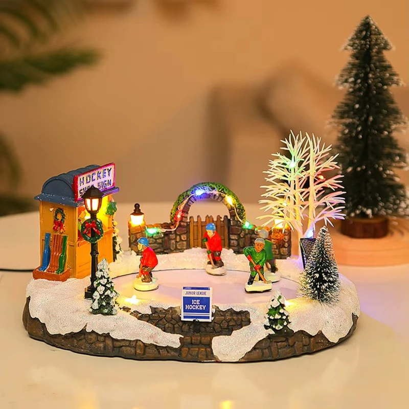 Lighted LED Christmas Ornaments Resin Christmas Figurine Xmas Music Box for Desktop Ornaments ChristmasGift-AD23