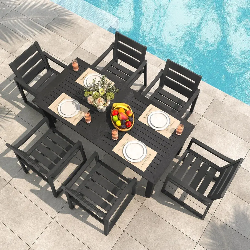 Patio Table and Chairs Set, HDPS Outdoor Dining Set for 6, Patio Furniture for Deck, Poolside, and Backyard, Black