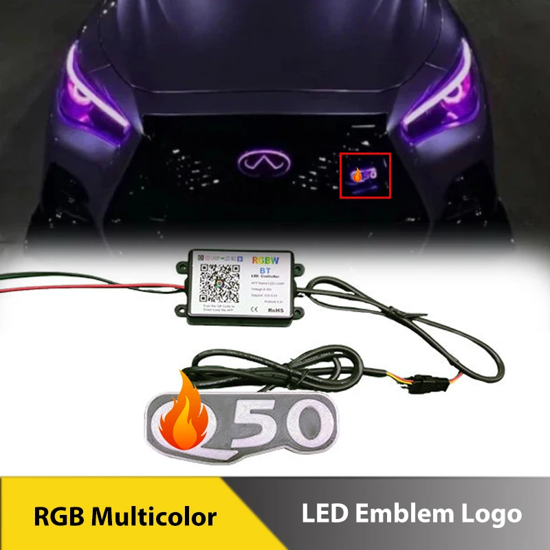 

1Pcs RGB Multicolor Flow Series LED Badge Emblem Logo For Infiniti Q50 RGB App Control Front Grille Lights Car Accessories