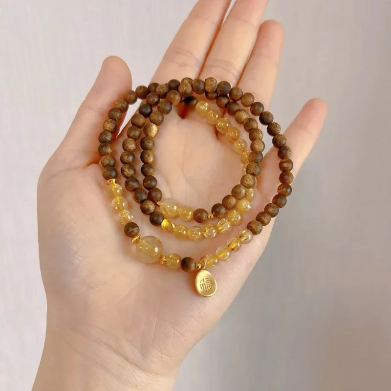 

2026 Old Material Aquilaria Agarwood Bracelets Double Multi Loop Two Tone Beaded Bracelets for Men and Women Gifts