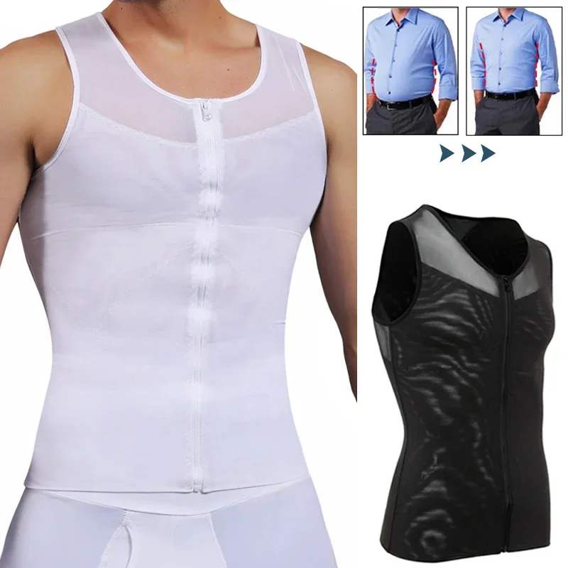 

Mens Body Shaper Abdomen Slimming Shapewear Belly Shaping Corset Top Gynecomastia Compression Shirts WIth Zipper Waist Trainer