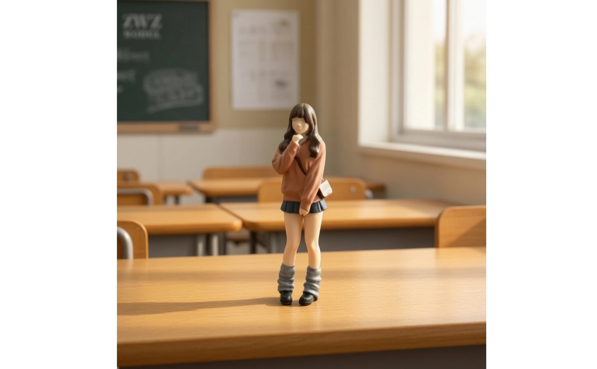 School Girl Miniature Hand-Painted 3D Printed Figurine for Hobbyists, Diorama, Model Scene