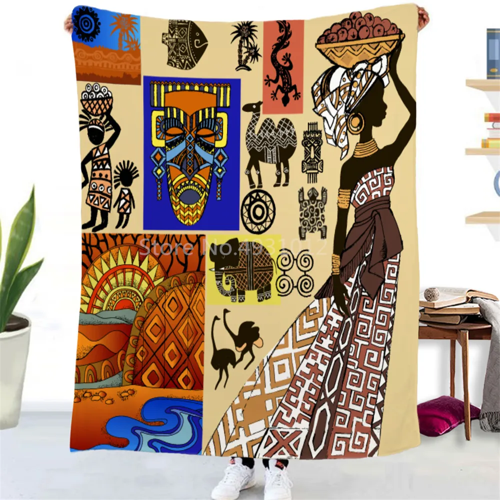 New African Woman Tribal Print Super Soft Blanket Sofa Bed Car Portable 3D Blankets Personalized Home Textile for Children