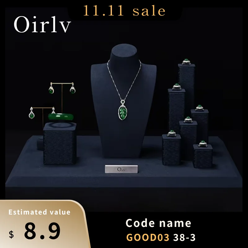Oirlv Blue Jewelry Display Set Shop Cabinet Display Props for Necklace Bust Watch Holder Ring Earrings Bangle Decoration Rack