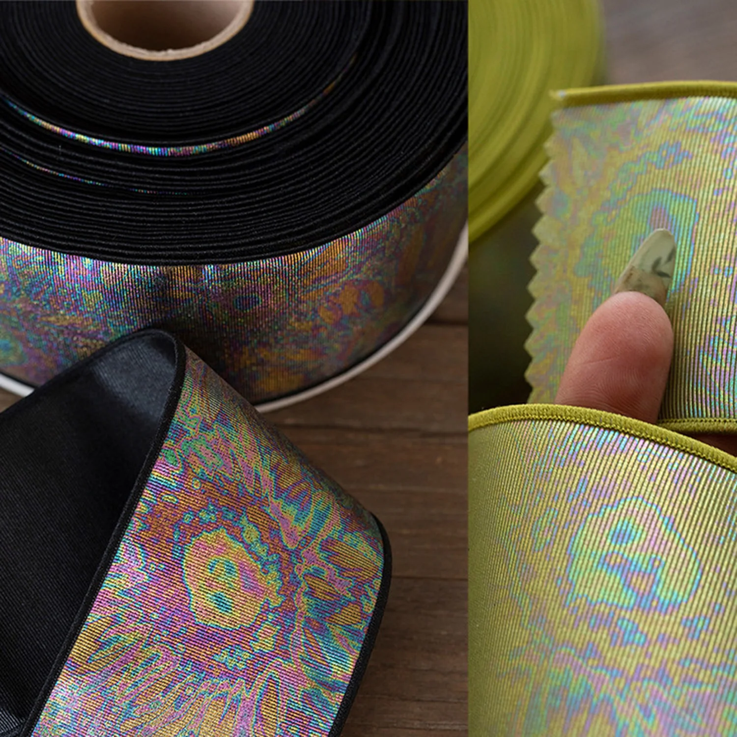 Iridescent Holographic Printed Ribbon 37mm & 60mm Stress Relief DIY Sewing Material For Gift Packaging Hair Bows Garment Craft
