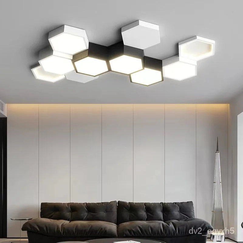 Modern Black White Pendant Lamp Geometric Polygon LED Chandelier Dining Table Living Room Bar Office Designer Home Decor