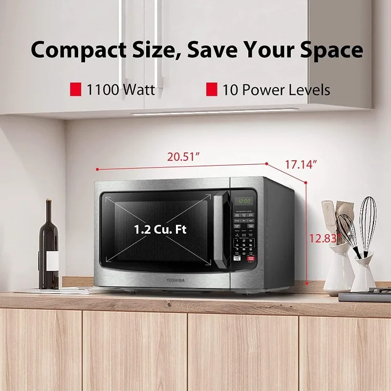 Countertop Microwave 1.2 Cubic Feet, 12.4 Inch Removable Turntable Smart Humidity Sensor 12 Auto Menus Silent Function