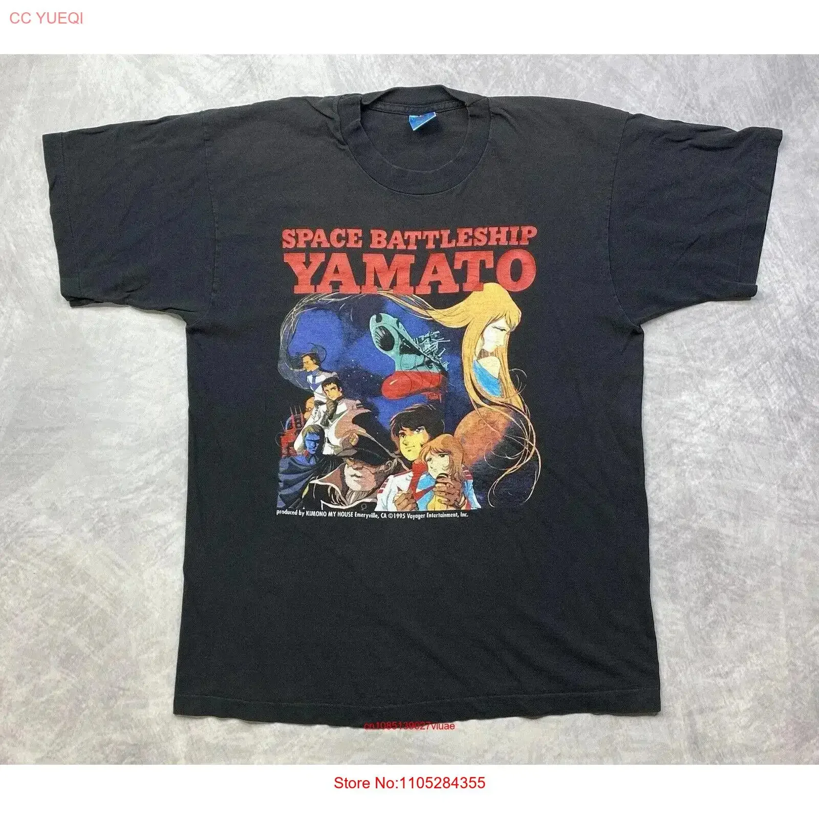 Vintage 1995 Space Battleship Yamato T Shirt Size Large Double Sided vintage Washed Stretched Slightly Top For Everyday Wear