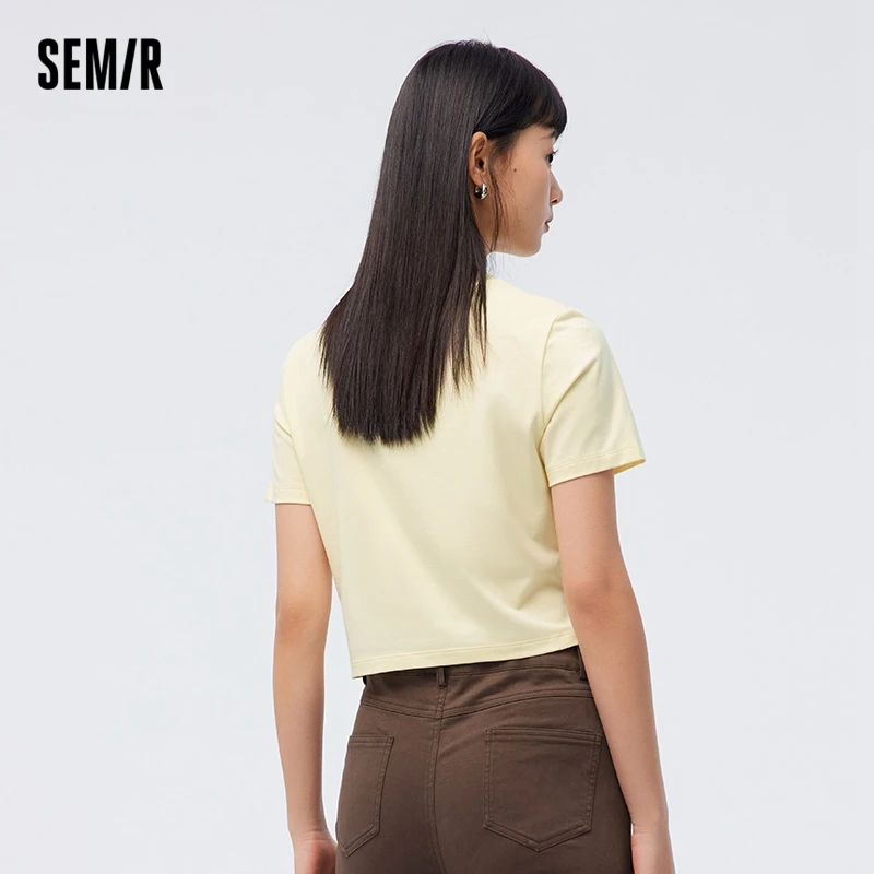 Semir Short Sleeve Tshirt Women Short Slim Fit Irregular Summer 2023 New Versatile Letter Pullover Fashion Cool T Shirt